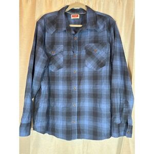 Wrangler Mens XL Blue Plaid Long Sleeve Western‎ Flannel Shirt
